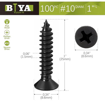 Black Screws,100 PCS #10X1 Stainless Steel Phillips Flat Head Screws - color: Black, size: #10x1"
