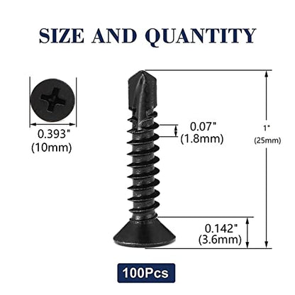 #12 x 1 Sheet Metal Screws 100Pcs 410 Stainless Steel Flat Head Fast Self Tapping Screws Black Oxide by SG TZH - size: #12 x 1"