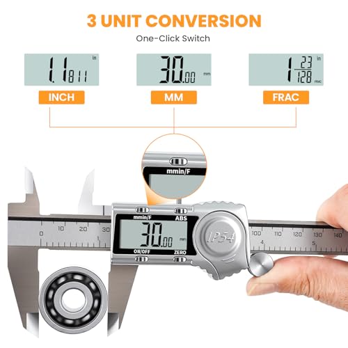 HARDELL Digital Caliper, IP54 Calipers with ABS Function, All-Metal Digital Micrometer Auto-Off, 6 Inch Micrometer Caliper Digital, Inch/MM/Fraction for 3D Printing & DIY (2 Spare Batteries)