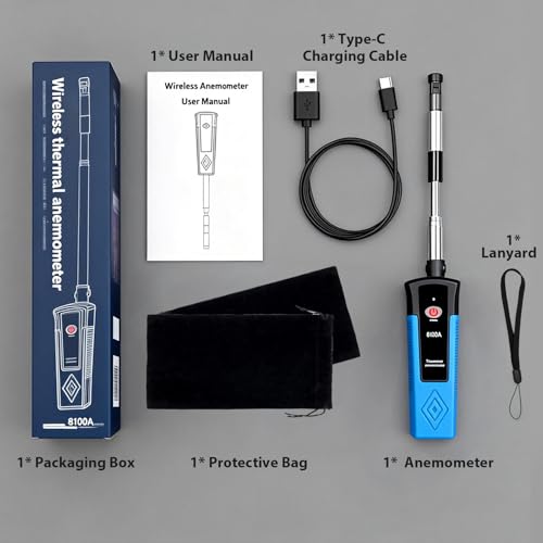 Hot Wire Anemometer Handheld CFM Meter with Bluetooth APP, Telescopic Probe