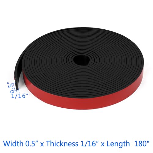 HooTown Adhesive Solid Rubber Strips, Self Neoprene Rubber Sheets Rolls Red - color: 1/16" Thick Adhesive, size: 0.5” W x 180" L