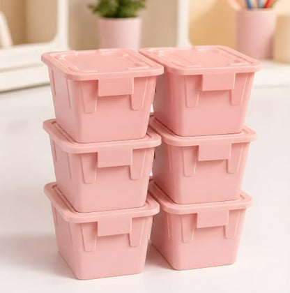 Mini Storage Bins with Lids, Pink, 6 Pack - color: Pink