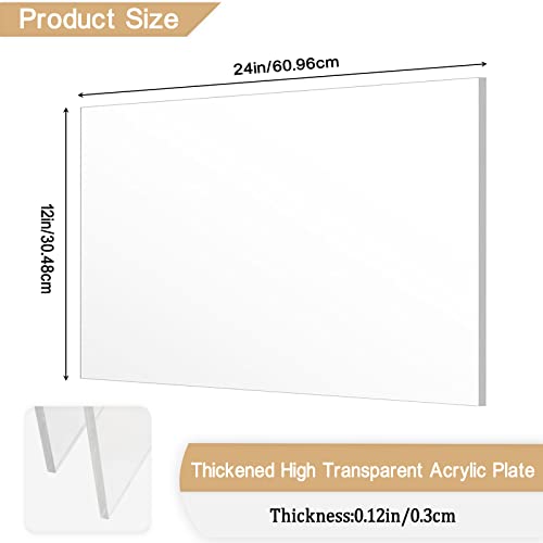 2 Pieces 1/8" Thick (3mm) Acrylic Sheets, Plexiglass Sheets, Clear Cast Plexiglass 12”x 24” with Protective Paper for Signs DIY Display Projects,Craft,Photo Frames - size: 2 piece 12'' * 24'' 3mm