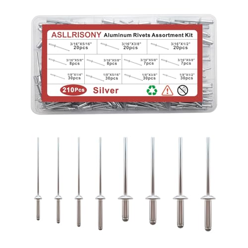 210Pcs Silver 3/16 Inches,1/8 Inches Pop Rivets Assortment Kit, 8 Sizes Aluminum Rivets,Aluminum blind rivets for metal Dome Head rivet kit - color: Silver, size: 3/16 Inches,1/8 Inches