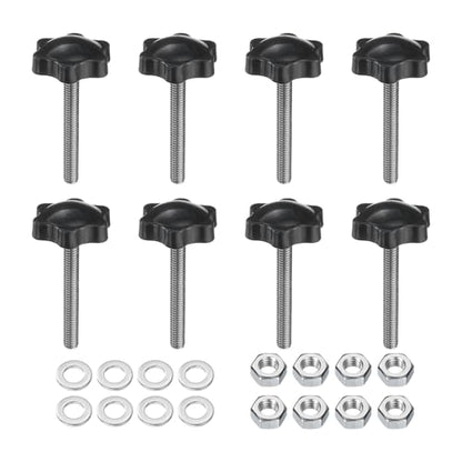 uxcell 8pcs Star Clamping Knobs with Nuts Washers, M6 x 45mm Metric 304 Stainless Steel Male Thread 32mm 6-Star Plastic Head, Threaded Stud Hand Knobs Handles Thumb Screws, Black - size: M6 x 45mm