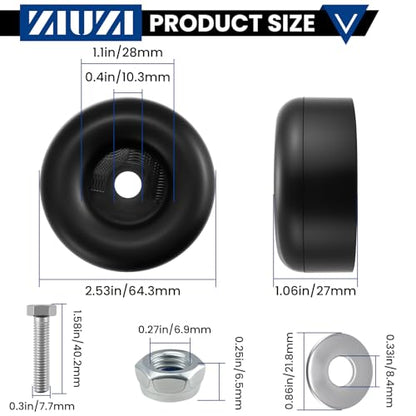 4 Pack Anti-Vibration Rubber Foot Pads with Screws & Lock Nuts - size: 1 x 2.5 Inch, 4 Pack
