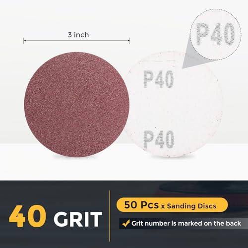 HARFINGTON 50 Pcs 3 Inch Sanding Discs 40 Grit Red Aluminum Oxide - size: 3 Inch(40 Grit)