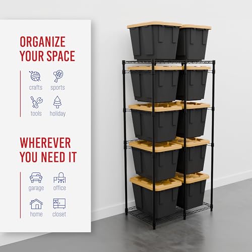 SafeRacks Bin Storage Rack with 10 Bins, 12-Gal Totes, Black - color: Black