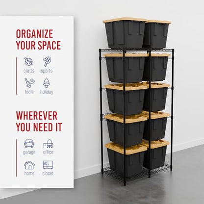 SafeRacks Bin Storage Rack with 10 Bins, 12-Gal Totes, Black - color: Black