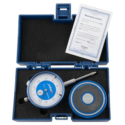 Dasqua 0-1 Inch Dial Indicator with Magnetic Back – 0.001" Graduation, 3/8" Stem, Group 2 DIN878 Precision Gauge, 20KG Magnetic Force, Removable Base, Fitted Storage Case – Model 5122-4211