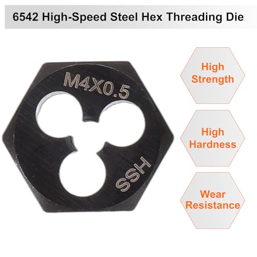 HARFINGTON Hex Threading Die M4 x 0.5 Metric Thread Right Hand High Speed Steel Rethreading Fixed Die Screw Cutting Tapping Repair Tool - size: M4 x 0.5