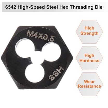 HARFINGTON Hex Threading Die M4 x 0.5 Metric Thread Right Hand High Speed Steel Rethreading Fixed Die Screw Cutting Tapping Repair Tool - size: M4 x 0.5