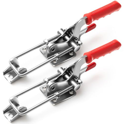 Chumia 2 Pcs Large Pull Action Clamp, 304 Stainless Steel Heavy Duty Toggle Latch Clamp with Threaded U-bolt, Toggle Latch for Machine, Smoker Lid, Tire Carrier Toolbox Locks, 9.4-10.5 Inch Length