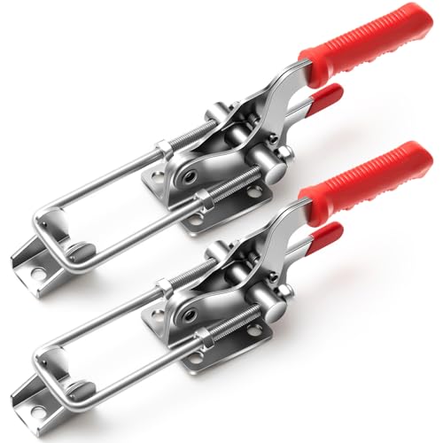 Chumia 2 Pcs Large Pull Action Clamp, 304 Stainless Steel Heavy Duty Toggle Latch Clamp with Threaded U-bolt, Toggle Latch for Machine, Smoker Lid, Tire Carrier Toolbox Locks, 9.4-10.5 Inch Length