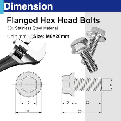20PCS M6-1.0 x 20mm Serrated Flange Bolts, 304 Stainless Steel - color: M6 Silver, size: 20mm