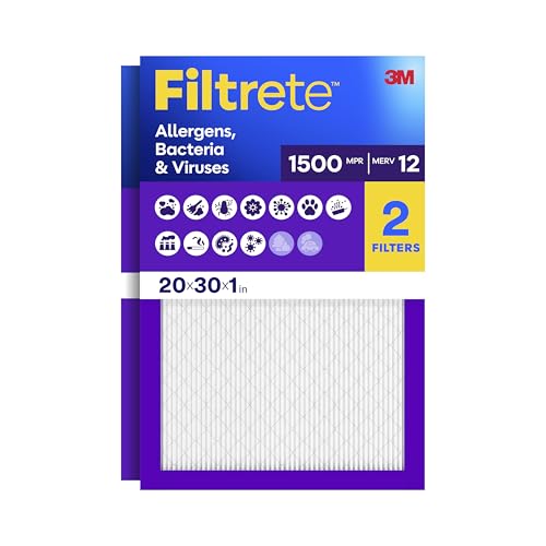 Filtrete 20x30x1 Air Filter, MERV 12, MPR 1500, 2 HVAC Filters - size: 20x30x1