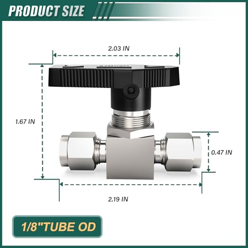 1PCS 304 Stainless Steel Compression Valve, 1/8" Tube OD x 1/8" Tube OD Straight Adapter for water/oil/air systems - size: 1/8" OD (Valve)