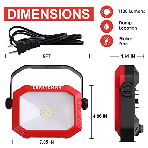 CRAFTSMAN 1100 Lumens 4000K LED Tiltable Portable Work Light, 1 PK - color: Red