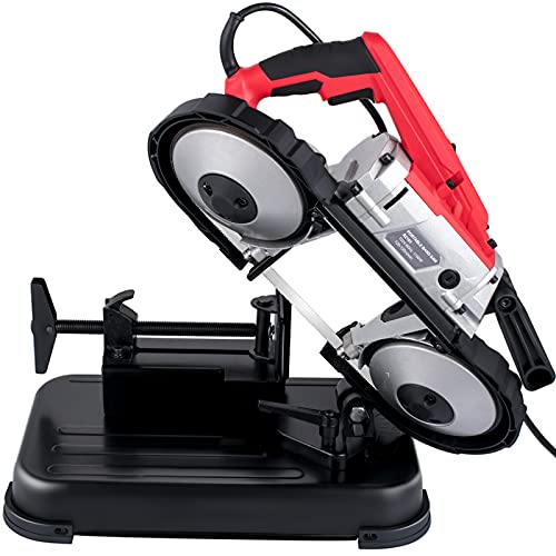 VEVOR Portable Band Saw, 110V Removable Alloy Steel Base 5 Inch Cutting Capacity Hand held Variable Speed Portable Bandsaw, 10Amp Motor Deep Cut Band saw for Metal Wood - style: with Base