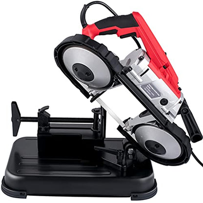 VEVOR Portable Band Saw, 110V Removable Alloy Steel Base 5 Inch Cutting Capacity Hand held Variable Speed Portable Bandsaw, 10Amp Motor Deep Cut Band saw for Metal Wood - style: with Base