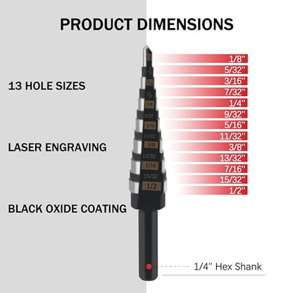 48-89-9201 Step Drill Bit Double Straight Concave Fluted,1/8"–1/2",#1