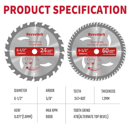 Circular Saw Blade 6-1/2" 24T&60T for Cutting Wood, 5/8" Arbor - size: 6-1/2 In 24&60T