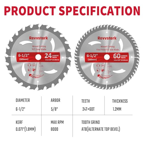 Circular Saw Blade 6-1/2" 24T&60T for Cutting Wood, 5/8" Arbor - size: 6-1/2 In 24&60T