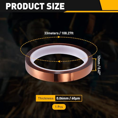 uxcell Heat Tape, 12mm x 33m (108ft) Polyimide Heat Transfer Sublimation Tape No Residue High-Temperature Resistant Tapes for Heat Press Soldering Circuit Board, Brown - size: 12mm x 33m (108ft)