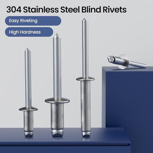 50pcs 1/4" x1/2" Stainless Blind Rivets,Pop Rivets,304 Stainless Steel Grip and Steel Mandrel, 6.3 x 12mm - color: Stainless Steel, size: 1/4" x 1/2"