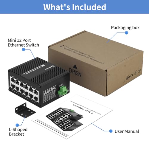 12-Port Gigabit Ethernet Switch, USB-C 5V or DC 9-56V Power Input