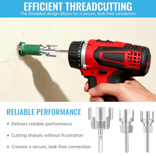 3PCS Integrated PVC Pipe Threader Tool - 1/2" & 3/4" & 1" Dual-Function Internal External Pipe Threading Tool for Water Pipe, Electric Drill Compatible Heavy-Duty Pipe Thread Cutting Tool Set (3 Size)
