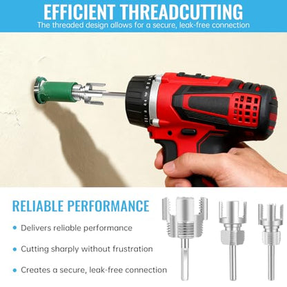 3PCS Integrated PVC Pipe Threader Tool - 1/2" & 3/4" & 1" Dual-Function Internal External Pipe Threading Tool for Water Pipe, Electric Drill Compatible Heavy-Duty Pipe Thread Cutting Tool Set (3 Size)