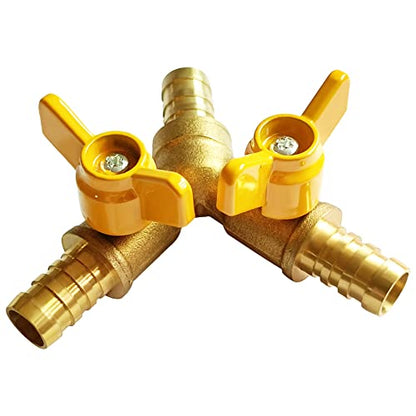 Uenede Brass 1/4 Inch Barb Ball Valve with 2-switch 3-way Y-shaped, 1PCS - size: 1/4"-1PCS