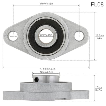 4Pcs KFL08 8mm Inner Bore Mounted Flange Mounted Pillow Block Bearings for Diameter 8mm Linear Shaft Rod T8 Lead Screw - size: KFL08(8mm)