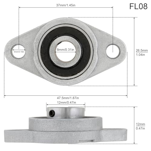 4Pcs KFL08 8mm Inner Bore Mounted Flange Mounted Pillow Block Bearings for Diameter 8mm Linear Shaft Rod T8 Lead Screw - size: KFL08(8mm)