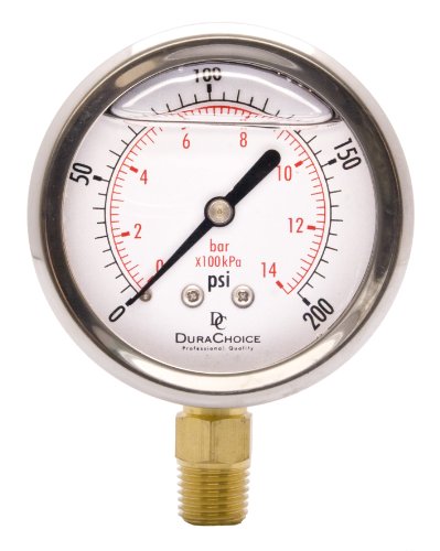 2-1/2" Oil Filled Pressure Gauge, Stainless Steel Case, 0-200 PSI, 1/4" NPT - size: [0-200 PSI]