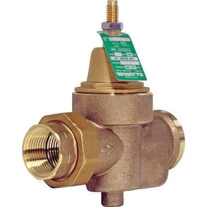 Watts 1-Inch Lead-Free Water Pressure Reducing Valve, NPT Thread Union x NPT Female, Adjust 25-75 PSI, Max Work 400 PSI
