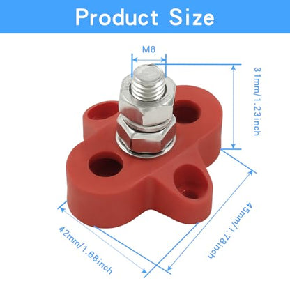 2Pcs Single Stud Battery Junction Post, 5/16 Inch, Red and Black - size: M8