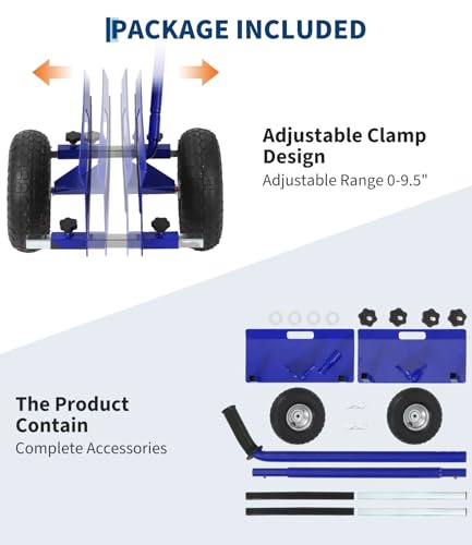Garvee Panel Dolly with Extended Handle, 660 LBS Capacity, Heavy Duty Drywall Cart with 10" Solid Rubber Wheels, Panel Cart for Sheetrock Plywood & Doors Transport - color: Blue | 2 Pack