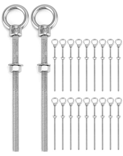 QWORK Stainless Shoulder Eye Bolts 3/8"x6", 20 Pcs Threaded Eyebolts, Fixing Kit for Wood, Metal & Outdoor Projects - color: 20 Pack, size: 3/8" x 6"