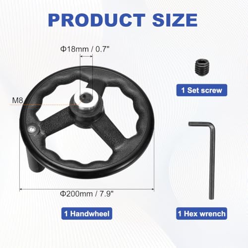 uxcell Handwheel with Revolving Handle, 0.7" Hole x 7.9" OD, Black - size: 0.7" Hole x 8" OD