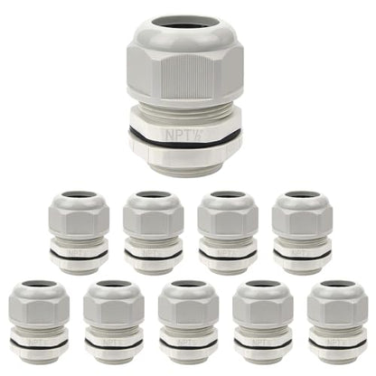 LeMotech 10 Pack NPT 1/2" Cable Glands Waterproof Adjustable 6-12mm Cable Connectors Grey Nylon Joints with Gaskets - color: Grey, size: 1/2inch 10-pack