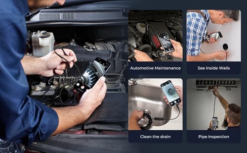 Dual-Lens Endoscope Camera with Light, POLEDY 1920P HD Borescope, 8 Adjustable LED Light, IP67 Waterproof, 16.4ft Snake Camera, Semi-Rigid Cable Inspection for Android, iOS - style: Dual Lens