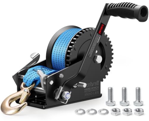 Kolvoii 3500 lb Boat Trailer Winch, 33 ft Strap, 2-Speed 4:1/8:1, Blue - size: 3500 lb - Blue Strap