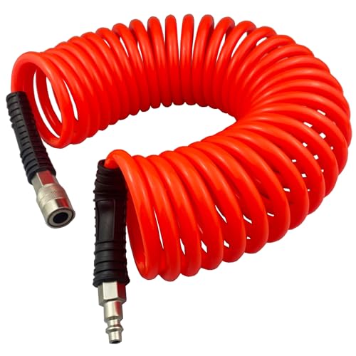 Darnassus PU Recoil Air Hose Compressor Tube with 1/4" Swivel Fittings - color: Red, size: 25 FT