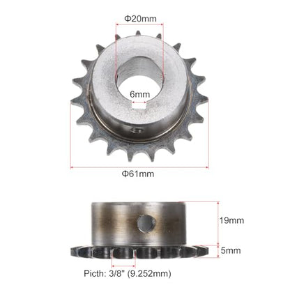 uxcell ISO/DIN 06B-1 Roller Chain Sprocket B Type 20mm Bore, 3/8" Pitch, A3-Steel Single Strand Roller Sprocket Hardened 19 Tooth