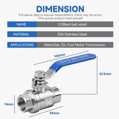 1/2" Full Port Ball Valve 316SS, NPT, 4-Pack - size: 1/2 inch (4 Pack)