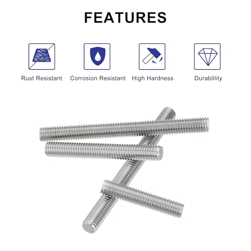 uxcell M4 x 80mm 304 Stainless Steel Fully Threaded Rod Bar Studs Hardware 10 Pcs - size: M4 x 80mm