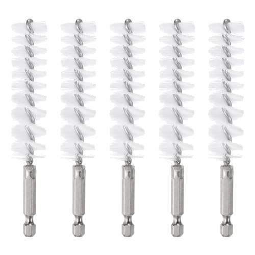 HARFINGTON 5Pcs Nylon Bore Brush 19mm Dia Cleaning Twisted Wire Brush Tube Pipe Cleaner with Handle 1/4 Inch Hex Shank for Tubes, Ports, Bearings - size: 19mm