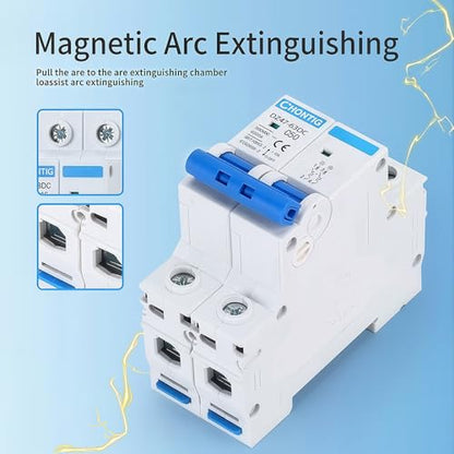 50 Amp Miniature DC Circuit Breaker 500V 2 Pole, Solar PV Disconnect Switch with Thermal Magnetic Trip, DIN Rail Mount Isolator C50